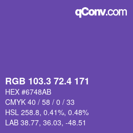 カラーコード: RGB 103.3 72.4 171 | qconv.com