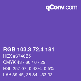 カラーコード: RGB 103.3 72.4 181 | qconv.com