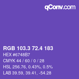 カラーコード: RGB 103.3 72.4 183 | qconv.com