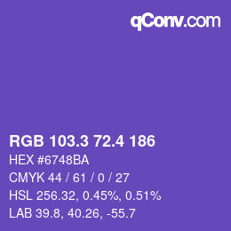 カラーコード: RGB 103.3 72.4 186 | qconv.com
