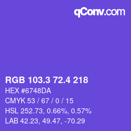カラーコード: RGB 103.3 72.4 218 | qconv.com