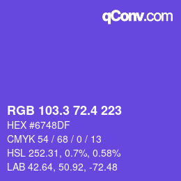 カラーコード: RGB 103.3 72.4 223 | qconv.com