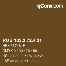 カラーコード: RGB 103.3 72.4 31 | qconv.com