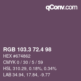 カラーコード: RGB 103.3 72.4 98 | qconv.com