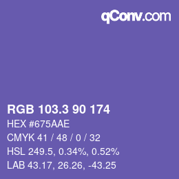 カラーコード: RGB 103.3 90 174 | qconv.com