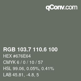 カラーコード: RGB 103.7 110.6 100 | qconv.com