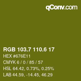 カラーコード: RGB 103.7 110.6 17 | qconv.com
