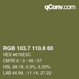 カラーコード: RGB 103.7 110.6 60 | qconv.com