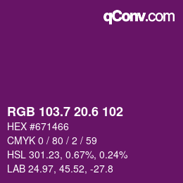 カラーコード: RGB 103.7 20.6 102 | qconv.com