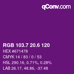 カラーコード: RGB 103.7 20.6 120 | qconv.com