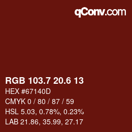 カラーコード: RGB 103.7 20.6 13 | qconv.com