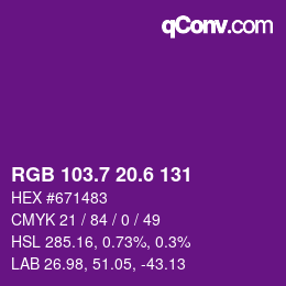カラーコード: RGB 103.7 20.6 131 | qconv.com
