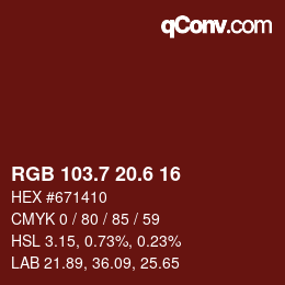 カラーコード: RGB 103.7 20.6 16 | qconv.com