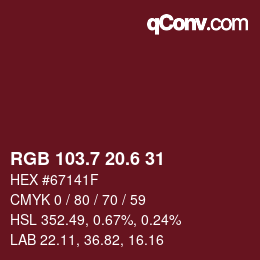 カラーコード: RGB 103.7 20.6 31 | qconv.com