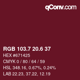 カラーコード: RGB 103.7 20.6 37 | qconv.com