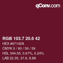 カラーコード: RGB 103.7 20.6 42 | qconv.com