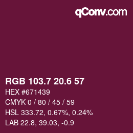 カラーコード: RGB 103.7 20.6 57 | qconv.com