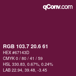 カラーコード: RGB 103.7 20.6 61 | qconv.com