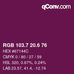 カラーコード: RGB 103.7 20.6 76 | qconv.com