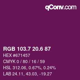 カラーコード: RGB 103.7 20.6 87 | qconv.com