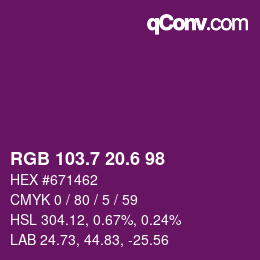 カラーコード: RGB 103.7 20.6 98 | qconv.com