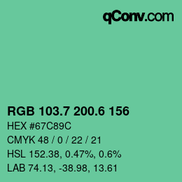 カラーコード: RGB 103.7 200.6 156 | qconv.com