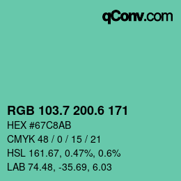 カラーコード: RGB 103.7 200.6 171 | qconv.com