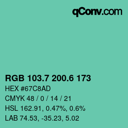 カラーコード: RGB 103.7 200.6 173 | qconv.com