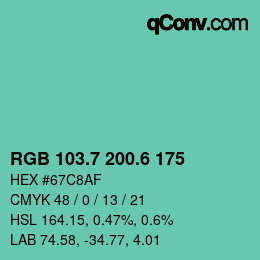 カラーコード: RGB 103.7 200.6 175 | qconv.com