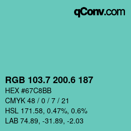 カラーコード: RGB 103.7 200.6 187 | qconv.com