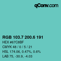 カラーコード: RGB 103.7 200.6 191 | qconv.com