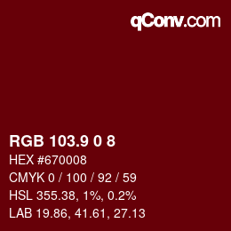 カラーコード: RGB 103.9 0 8 | qconv.com