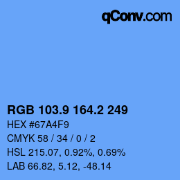 カラーコード: RGB 103.9 164.2 249 | qconv.com