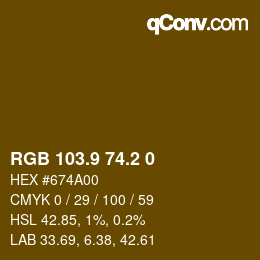 Color code: RGB 103.9 74.2 0 | qconv.com