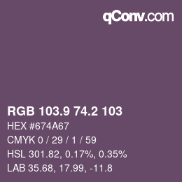 Color code: RGB 103.9 74.2 103 | qconv.com