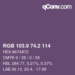 カラーコード: RGB 103.9 74.2 114 | qconv.com