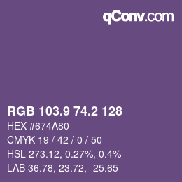 カラーコード: RGB 103.9 74.2 128 | qconv.com