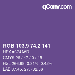 カラーコード: RGB 103.9 74.2 141 | qconv.com