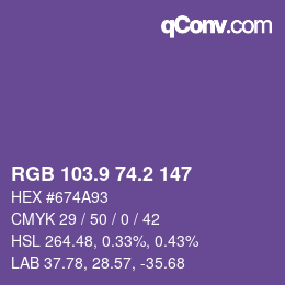 カラーコード: RGB 103.9 74.2 147 | qconv.com