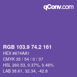 カラーコード: RGB 103.9 74.2 161 | qconv.com