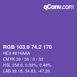 カラーコード: RGB 103.9 74.2 170 | qconv.com