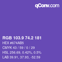 カラーコード: RGB 103.9 74.2 181 | qconv.com