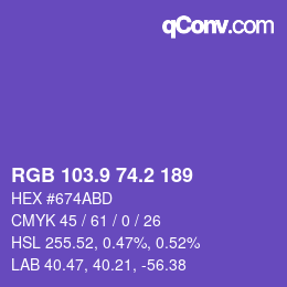 カラーコード: RGB 103.9 74.2 189 | qconv.com