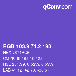 カラーコード: RGB 103.9 74.2 198 | qconv.com