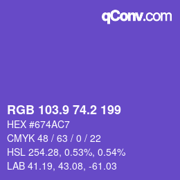 カラーコード: RGB 103.9 74.2 199 | qconv.com