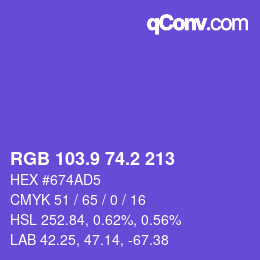 カラーコード: RGB 103.9 74.2 213 | qconv.com