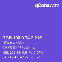 カラーコード: RGB 103.9 74.2 215 | qconv.com
