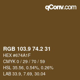 Color code: RGB 103.9 74.2 31 | qconv.com