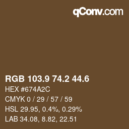 カラーコード: RGB 103.9 74.2 44.6 | qconv.com