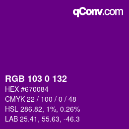 Color code: RGB 103 0 132 | qconv.com